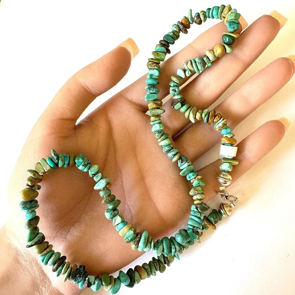 Handcrafted Turquoise Chip Bead Necklace - Natural Green-Blue